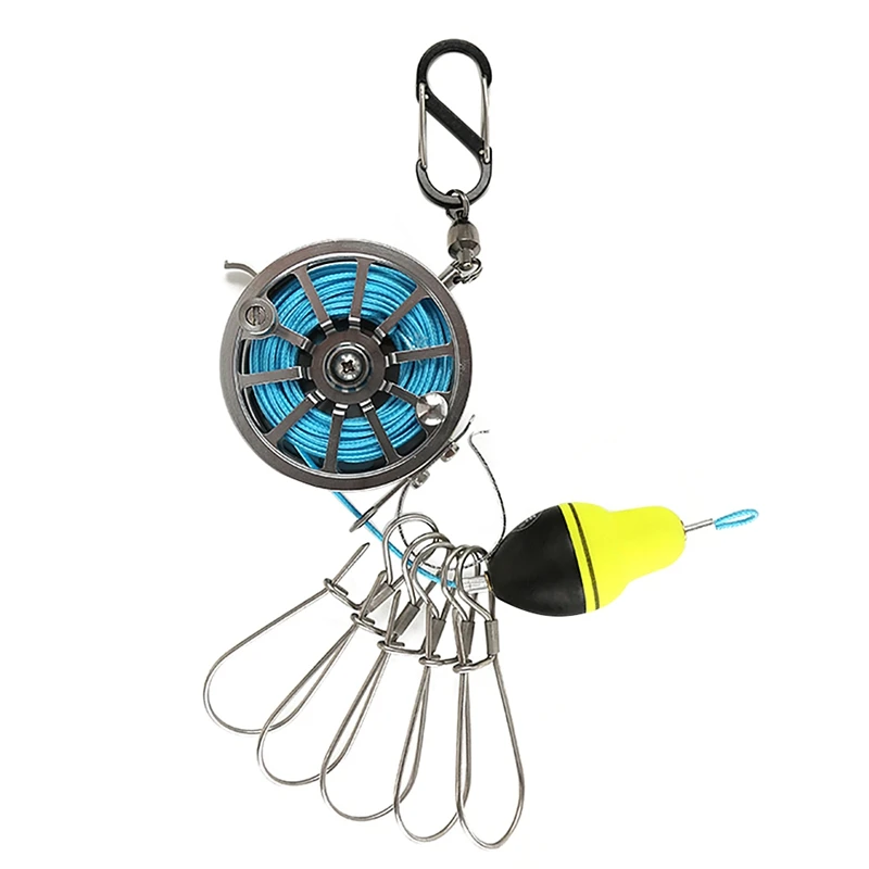 

7M Fishing Stringer Live Fish Lock Buckle With Reel And Float Stainless Steel 5 Snaps Fishing Stringer Clips Tackle Carp Pesca