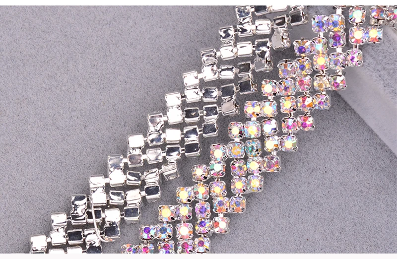 JUNAO SS16 блестящая швейная AB лента со стразами, стеклянные стразы, цепочка с отделкой из серебристого металла, цепочка с кристаллами, аппликация для одежды