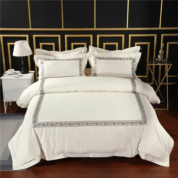 

600TC 100%Nature Cotton Hotel Stitch Ribbon Duvet Cover Full or Queen King size Bedding set with Bed sheet or Fitted sheet set