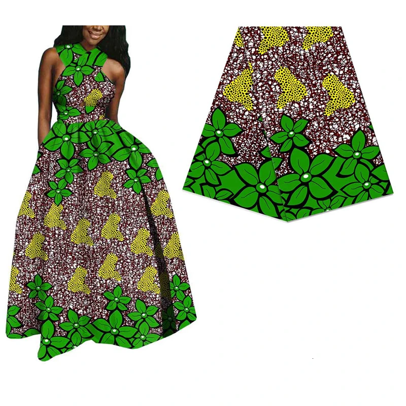 Цветочный принт африканская настоящая восковая ткань для женского платья дизайн зеленая из Анкары и Нигерии настоящая голландская восковая Ткань 6 ярдов 572