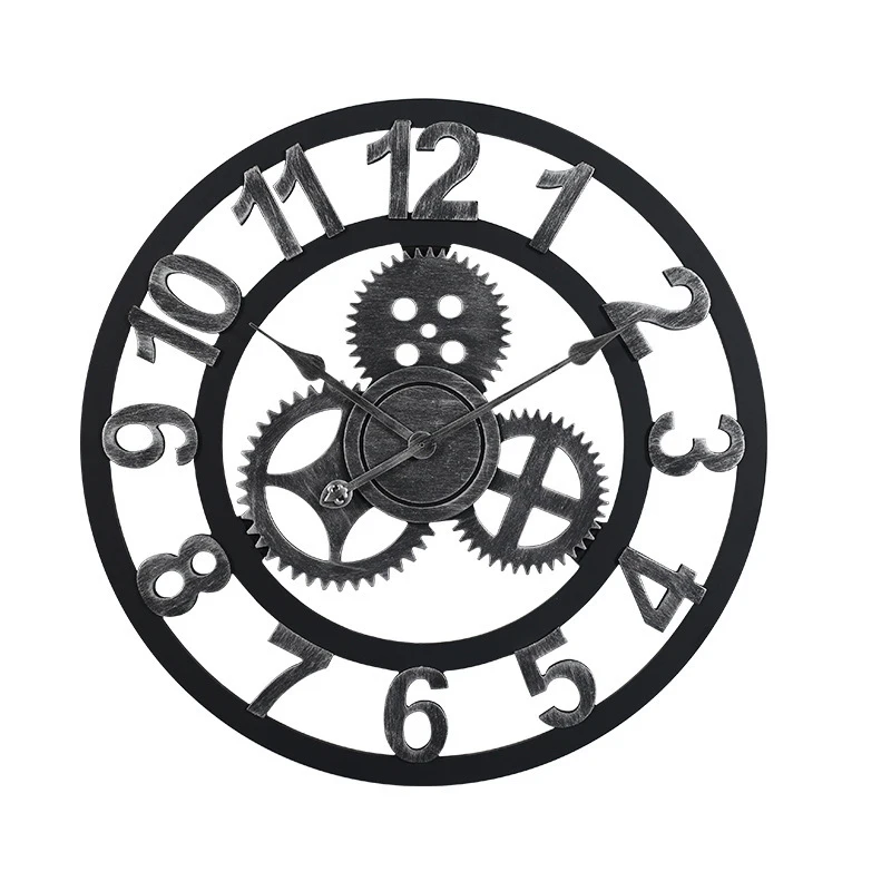 60cm Large Circular Wall Clock Retro Gear Rome Style Quarz Silent Hanging Needle Clocks For Home Living Room Decor 2 Colors | Дом и сад