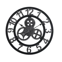 60cm Large Circular Wall Clock Retro Gear Rome Style Quarz Silent Hanging Needle Clocks For Home Living Room Decor 2