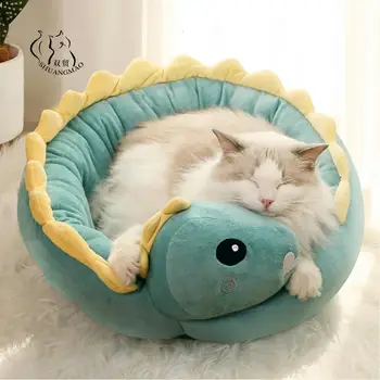 Hot Sell Pet Cat Bed Dinosaur Round Small Dog Beds for Cats Lovely Puppy Mat Soft Sofa Mat Nest Warm Kitten Sleep Mats Products 1