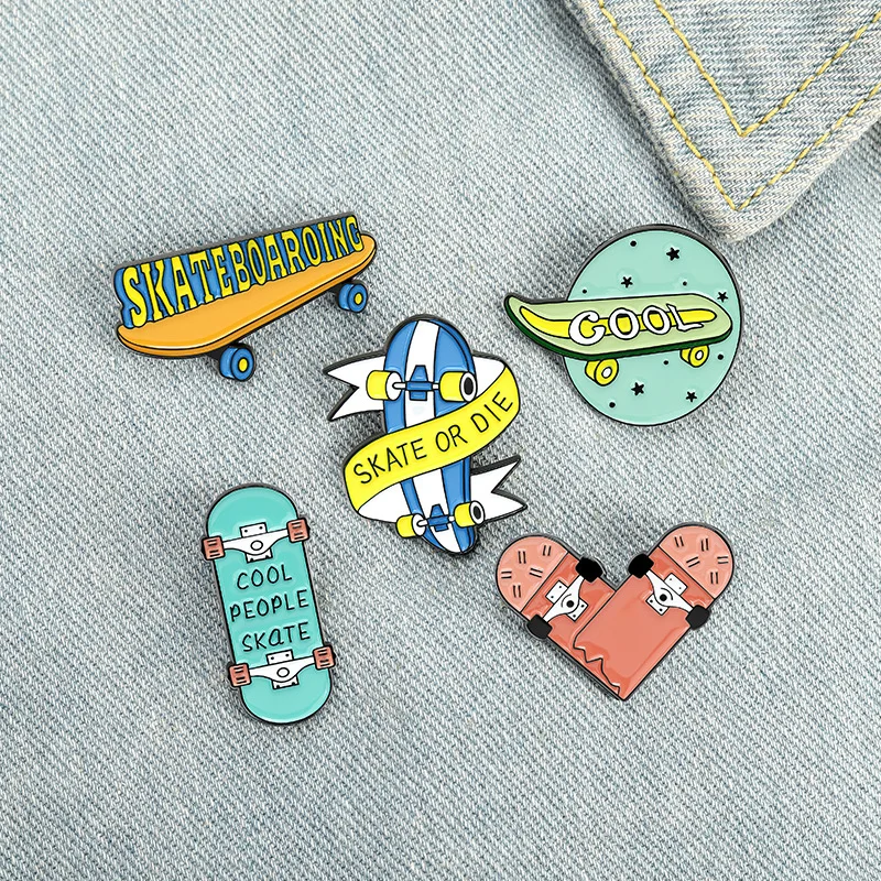 XEDZ Creative Skateboard Enamel Pin Extreme Sports Cool Skate Fashion Brooch Clothes Jewelry Gift For Women