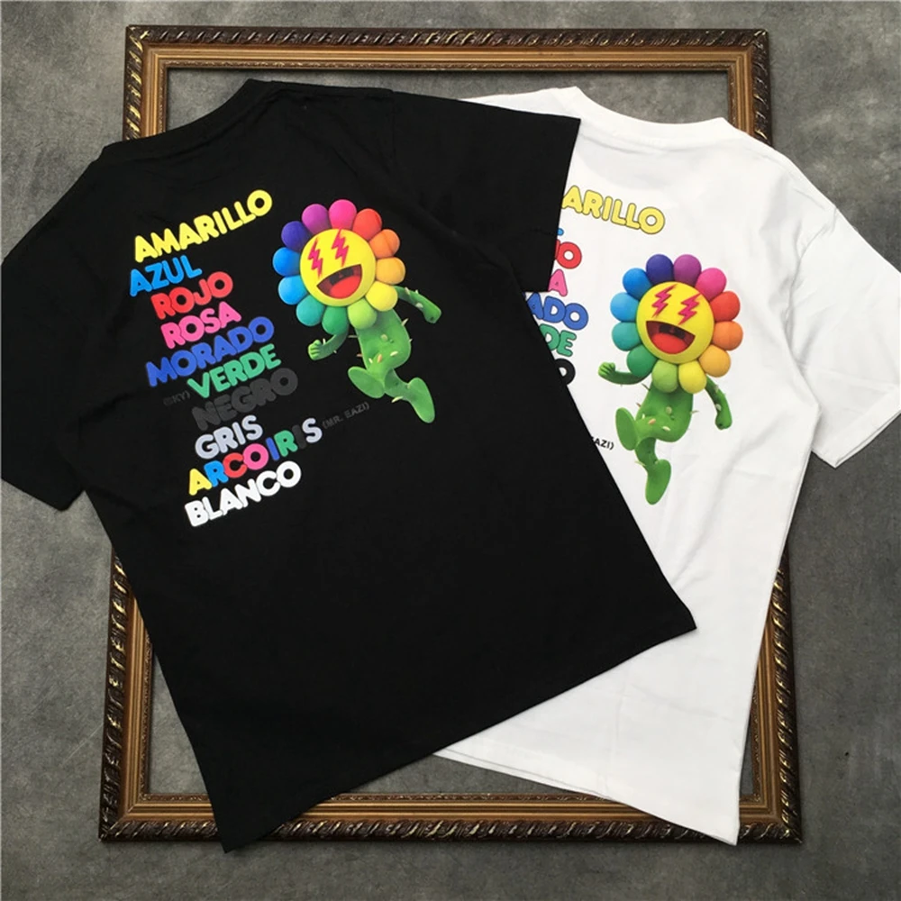 

marcelo barrett Tshirt Color Sun Flower Print Tee Mens Short Sleeve T-shirt Women Cotton Casual Hip Hop Highstreet T Shirt 1029