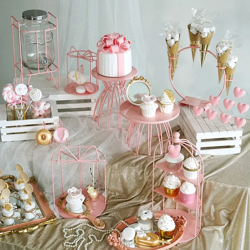

Pink cake stands home decoration Storage Racks resin trays cake tools outdoor Gender reveal party baby girl birthday