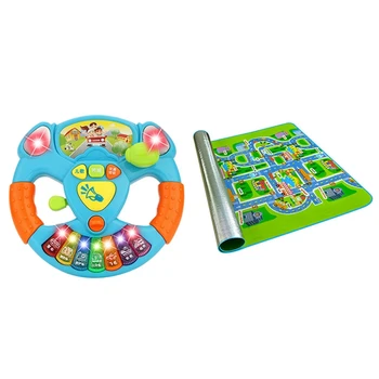 

1pcs Baby Play Mat Toys for Children'S Cotton Puzzles Foam Mat & 1pcs Smart Steering Wheel Children'S Toy