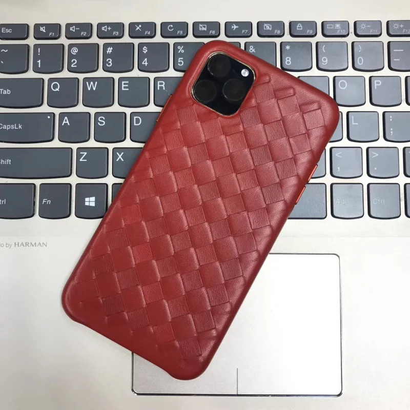 Модный тканый чехол из натуральной кожи с узором для Apple iPhone 11 Pro Max, роскошный мягкий чехол с хорошим сенсорным экраном для iPhone 11/Pro/Max, чехол - Цвет: Красный
