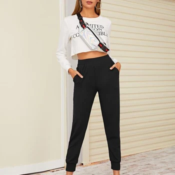

Fashion Black Sweatpants Women Side Slit Zipper Pants Ladies Casual Elastic High Waist Sport Fitness Trousers Pants Pantalones