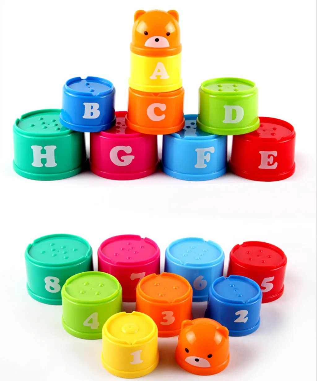 Plastic Letters Numbers Stacking Rainbow Stack Up Cups Blocks Children Stacking Folding Bathing Toys Educational Play Fun Toy