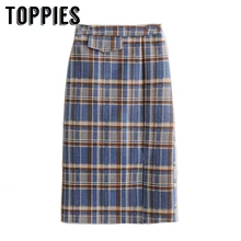 Винтажная клетчатая посылка в стиле хип-хоп юбка с высокой талией с разрезом сбоку женские офисные юбки элегантные юбки уличная одежда