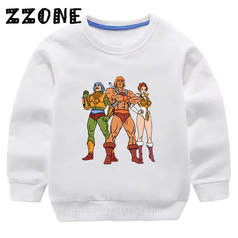 Детские толстовки с капюшоном детские забавные толстовки «The Universe He-Man» пуловер для малышей топы для девочек и мальчиков, осенняя одежда KYT5258