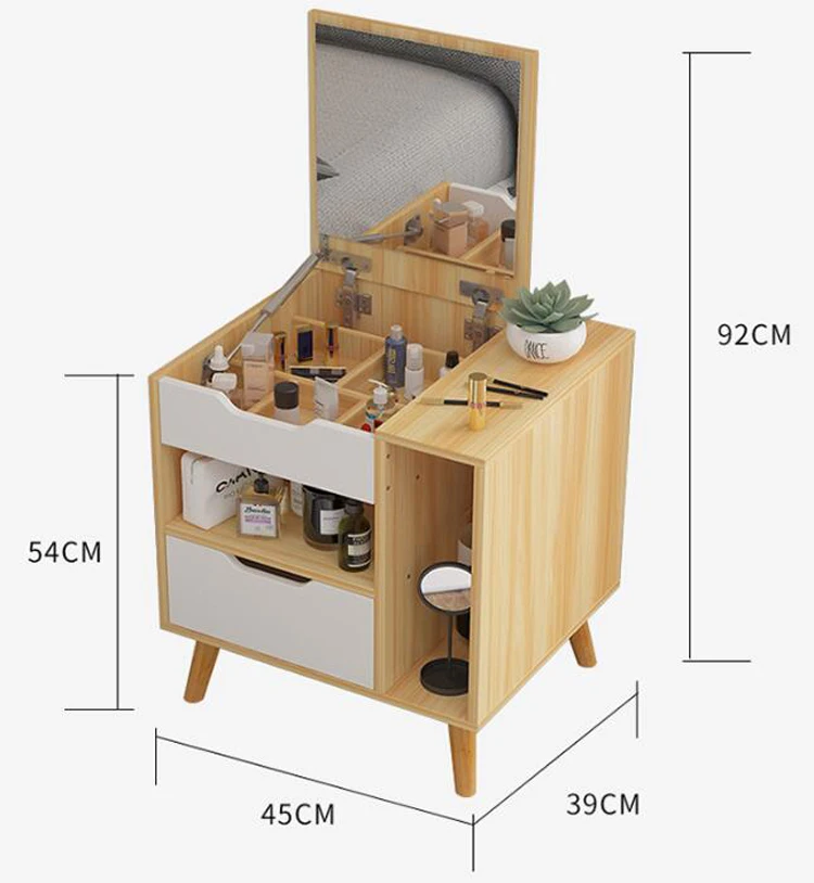 Nordic modern wood dresser nightstand bedroom furniture dressing table with mirror drawer mini bedside table