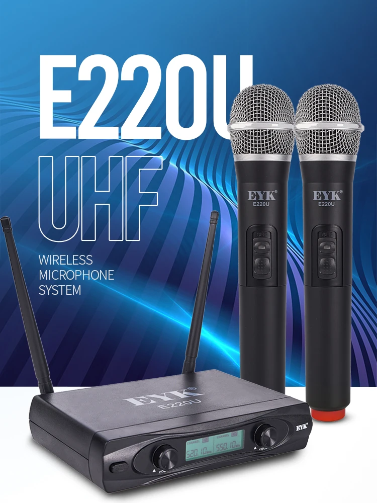 EYK E220U Wireless Microphone Handheld Dual Channels UHF Fixed Frequency Dynamic Mic For Karaoke Wedding Party Band Church Show podcast microphone