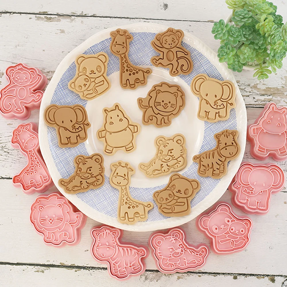 Cookie Cutter Cookie Mould Cookie Printing Mold Baking Mold 8Pcs/Set Animal Dinosaur Biscuit Mold Giraffe Koala Hippo Shape Cookie Cutter Stamp Fondant Cake Decoraiton Tools Suagrcraft
