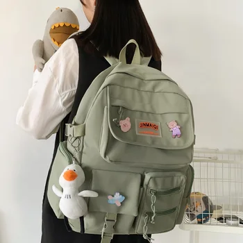 

DCIMOR New Insert Buckle Waterproof Nylon Women Backpack Female Multiple Zipper Pockets Laptop Backpack College Girl's Schoolbag