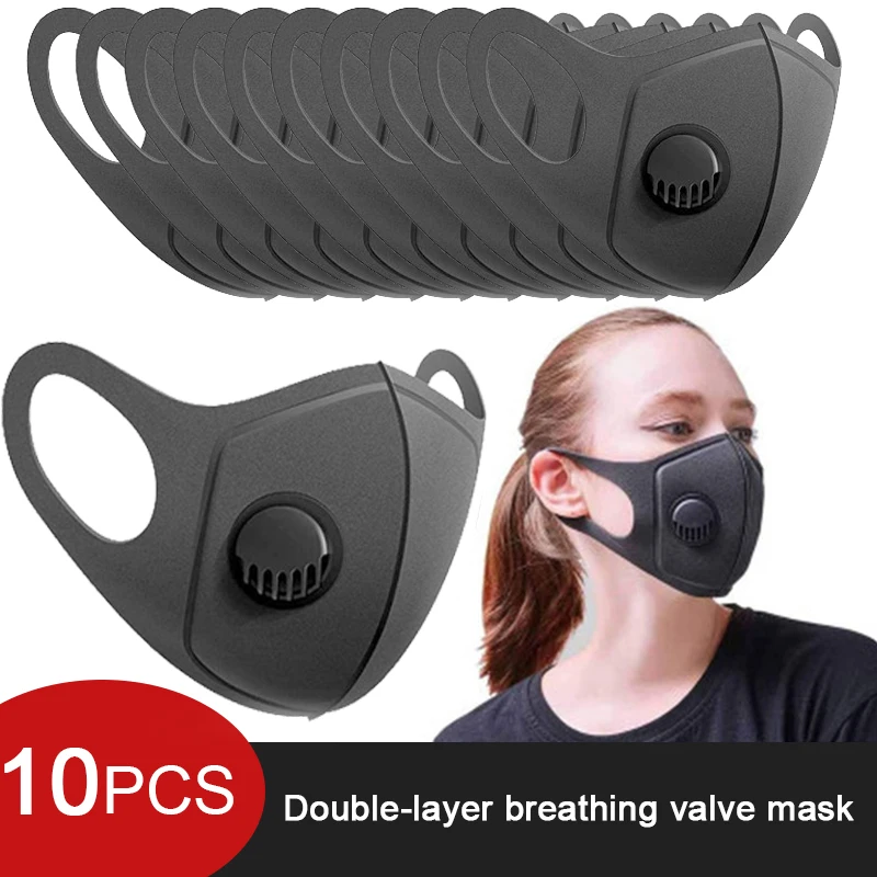 5/10 unids/set Anti polvo de lucha contra la contaminación del aire máscara de respiración válvula lavable reutilizable 3D cubierta cara gancho transpirable boca filtro máscara de