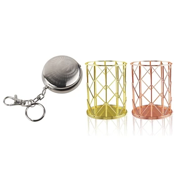 

1 Pcs Circular Ashtray (with Keychain)-Silver Ran Pattern & 2 Pcs Stationery Storage Organizer Pencil Holder