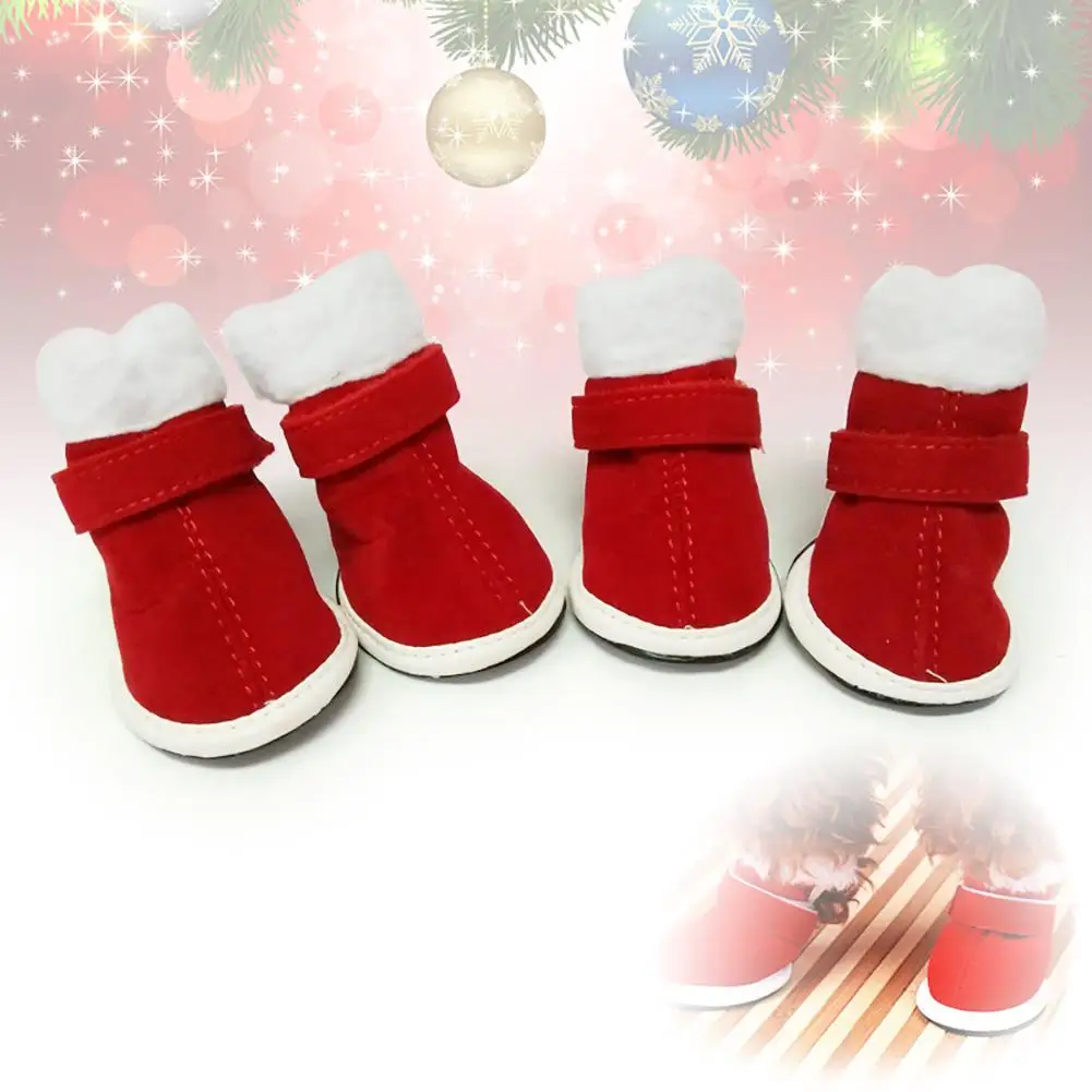 HobbyLane 4 шт./компл. Рождественские Зимние теплые ботинки красного цвета с нескользящей подошвой для пар Magic Стикеры сапоги обувь для собак