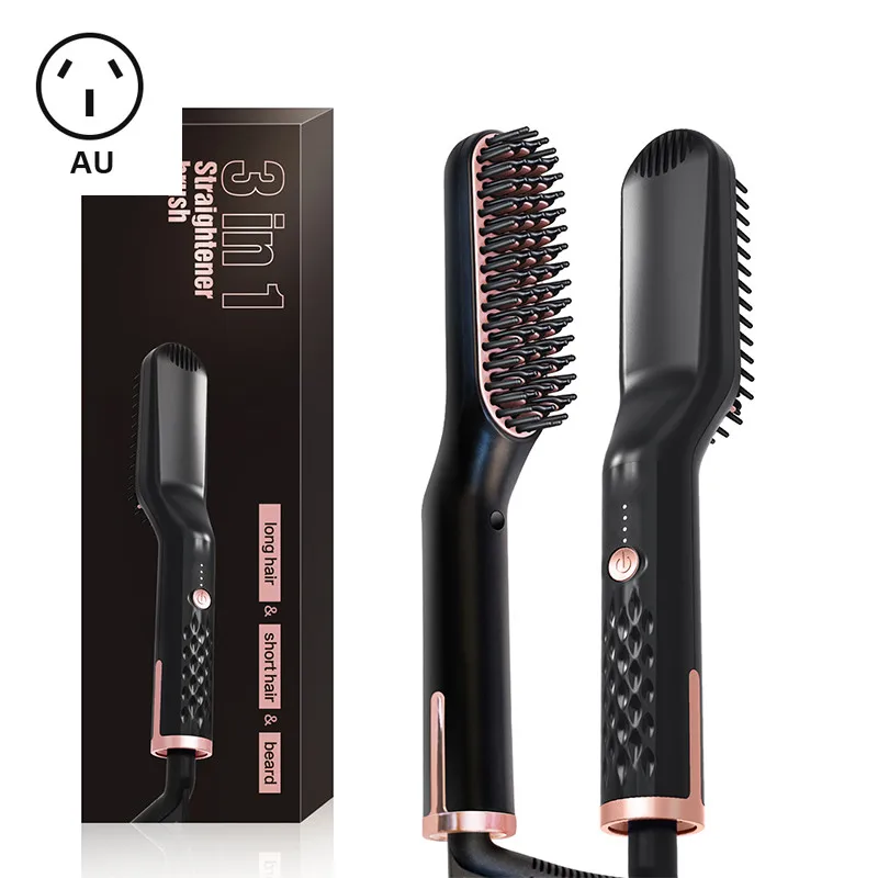 3 в 1 Hair straightener escova alisadora prancha para barba chapinha para barba modelador de cabelo chapinha para cabelo baby liss babyliss de cabelo modelador de cachos alisador de cabelo dropshipping store - Цвет: au plug