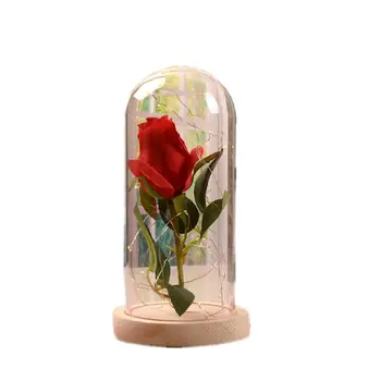 

AUGKUN Red Rose In Glass Dome Wooden Base Simulation LED Rose Lamps For Decorate Christmas Valentine's Day Gifts In Stock