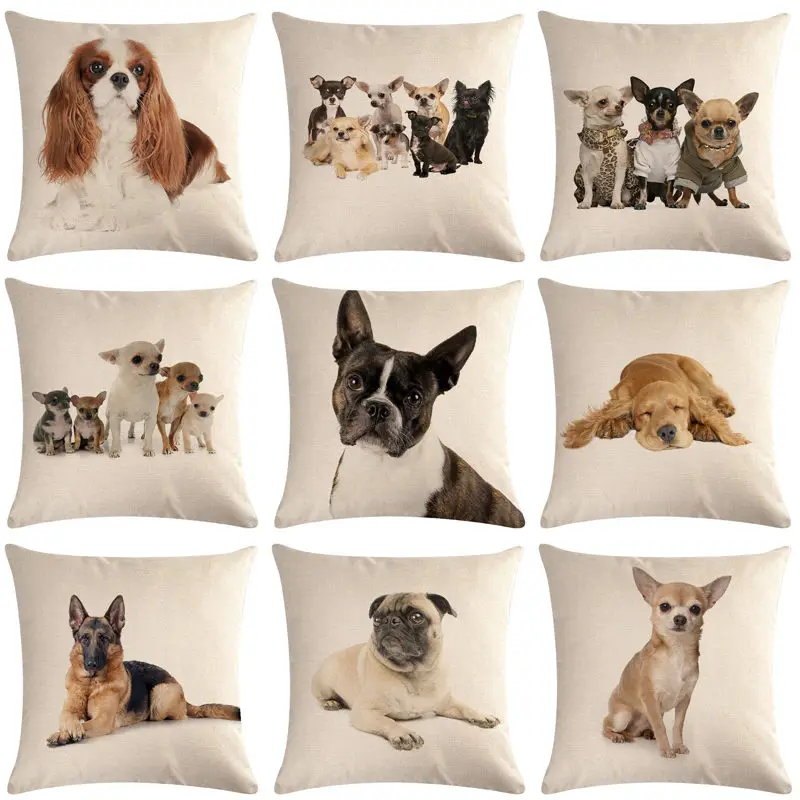 1 Pcs Pug Pet Dog Pattern Cotton Linen Throw Pillow Cushion Cover Car Home Sofa Bed Decorative Pillowcase 1