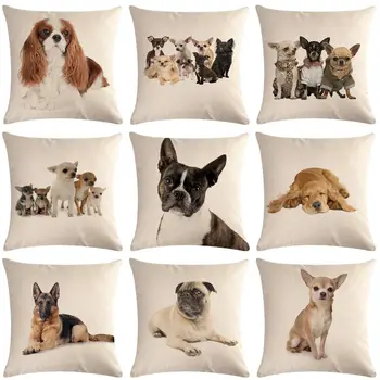 Funda de cojín de lino y algodón con diseño de perro Pug, para coche, hogar, sofá, cama, decorativa, 40657, 1 Uds.