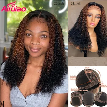 

Honey Blonde Brazilian Kinky Curly 13x6 Deep Part Human Hair Wigs Colored Highlight 4x4 Lace Closure Wigs Pre Plucked Remy 130%