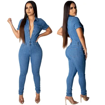 

2019 fashion new African national clothing hot selling sexy fashion jeans women slim casual jumpsuit