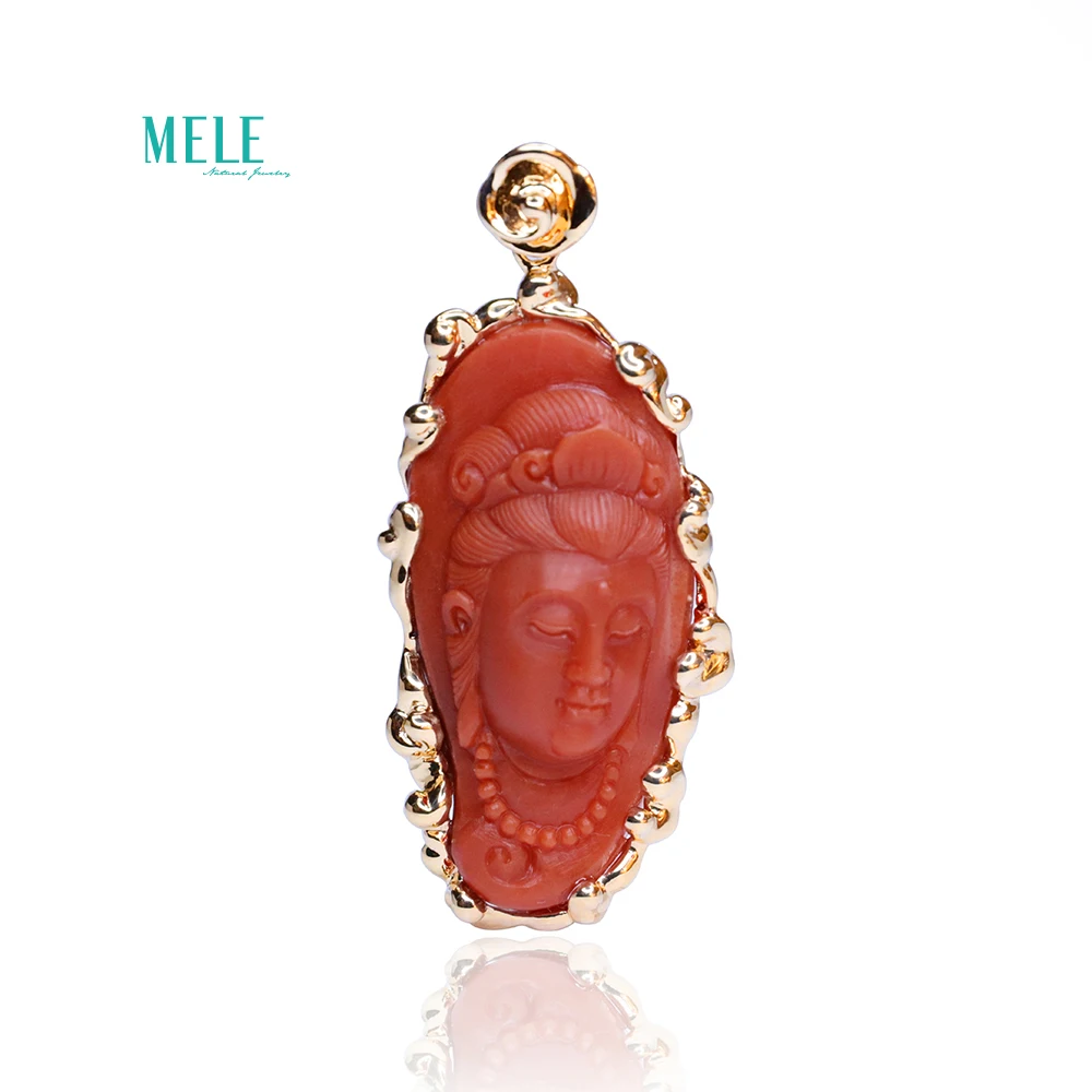 14k gold Natural south Red agate carving guanyin Bodhisattva Pendant | Украшения и аксессуары