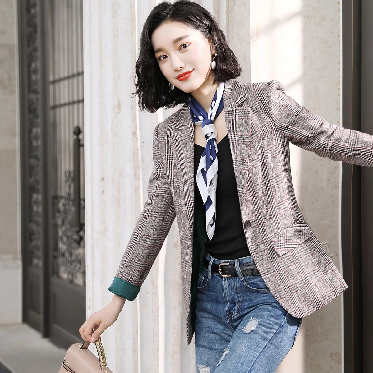 

Wear Small Suit Korean-style Casual Elegant Slim Fit Plaid One-Button 2019 Autumn Women's Business Suit Coat