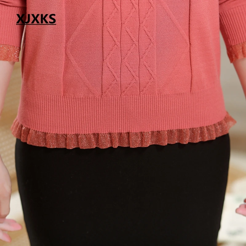 XJXJS вязаный свитер женский джемпер Новинка Осень Кружева Pull Femme Hiver однотонный эластичный удобный негабаритный свитер