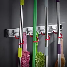 Hole-Punched Sanitary Ware Hardware Accessories Multi-functional Alumimum Mop Rack Broom Rack Hanging Mop Rack Hook