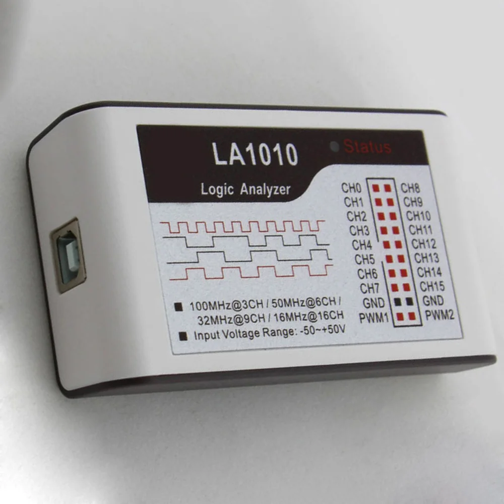 

LA1010 USB Logic Analyzer 100M Sampling Rate 16 Channel PWM Output Adjustable Test Hooks Flat Cables