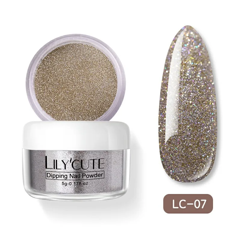 Holographic LC-07 LILYCUTE 4 шт./компл. голографическая погружения ногтей Блеск порошок Наборы градиент Французский ногтей порошок красочные натуральный сухой лак для ногтей пигмента - Цвет: Holographic LC-07