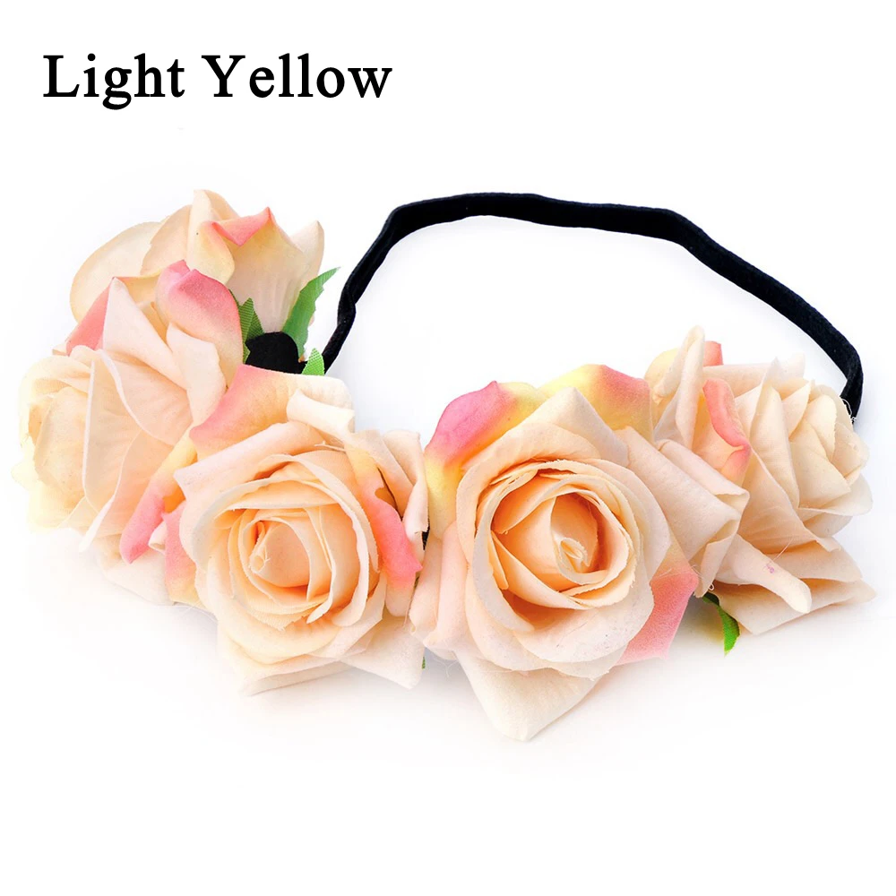 light yellow 2 Богемная Женская модная повязка на голову с цветами для невесты, для свадебной вечеринки, головной убор для девушек, головной убор для пляжа, аксессуары для волос - Цвет: light yellow 2