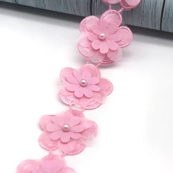 Elegant 91cm Pearl Lace Flower Trim for DIY Crafts and Home Decor (91cm Pink)