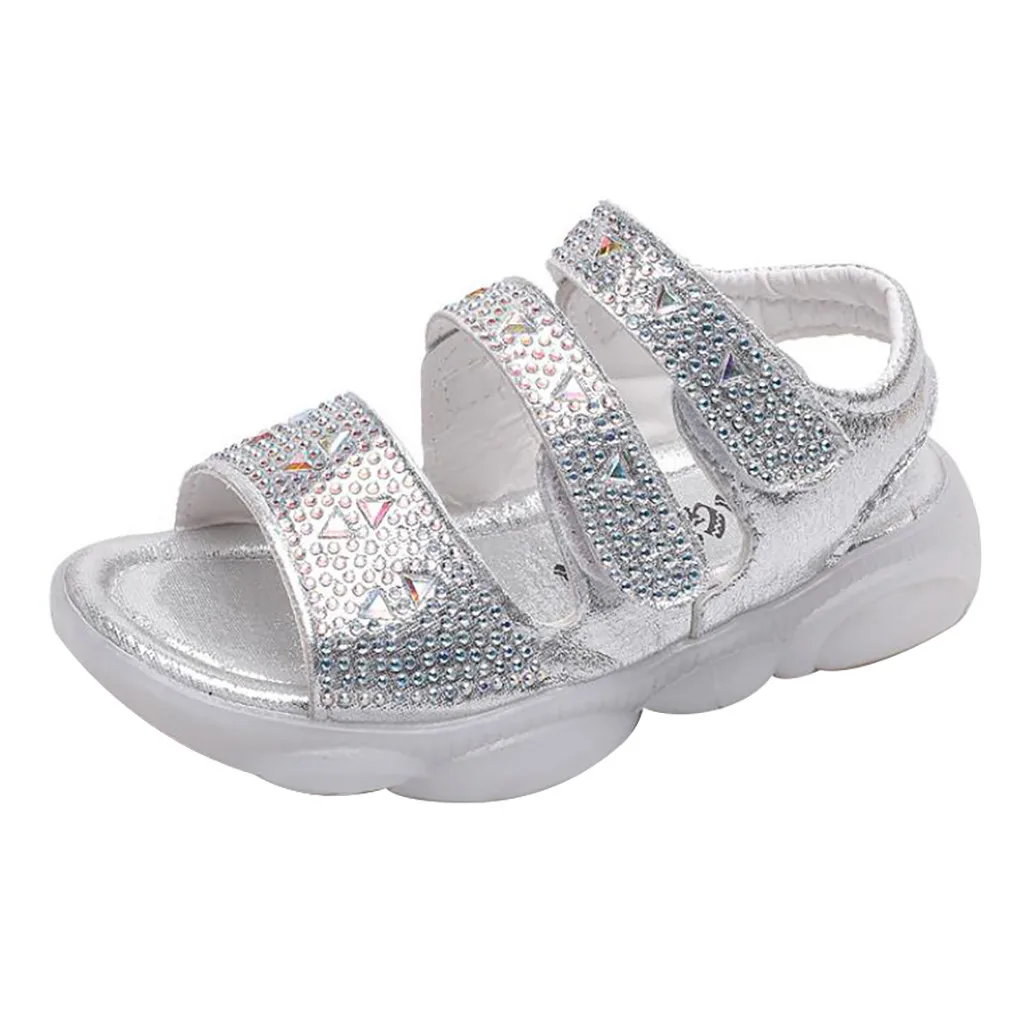 Серебристый Melissa/блестящие сандалии для малышей; сандалии для маленьких девочек с украшением в виде кристаллов; шикарная Летняя обувь принцессы; нескользящая обувь для принцессы; - Цвет: Серебристый