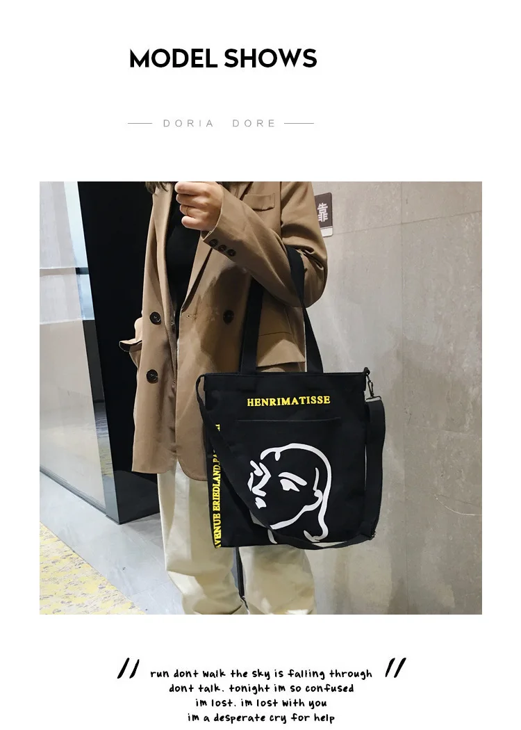 Micro for Ulzzang Harajuku Printed Canvas Bag Women's Japanese-style College Style Shoulder Bag College Student INS Shoulder Bag