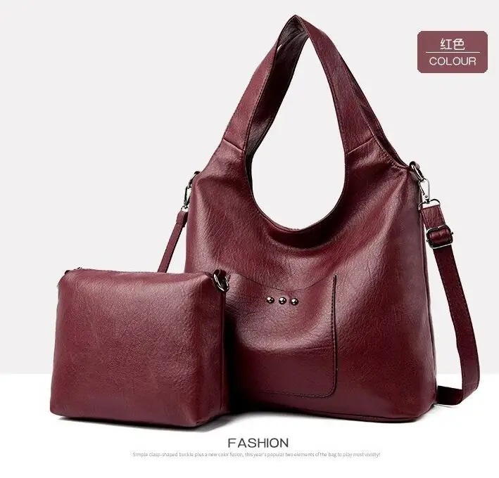 2 шт., женская сумка, набор, сумки-мессенджеры, дамская модная сумка на плечо, Дамская кожаная повседневная женская сумка-шоппер Sac Femme - Цвет: Красный