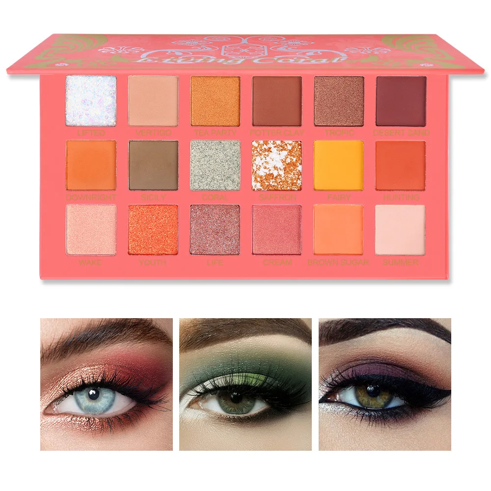 

Ucanbe Coral Orange 18 Colors Eyeshadow Compact Pearly Lustre Matte Sequin Earth Color Eye Shadow Makeup Palette