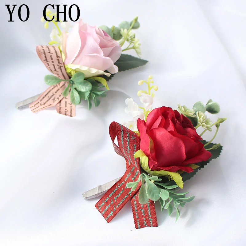 wedding wrist corsages boutonnieres bridal groom marriage pink red roses flower (11)