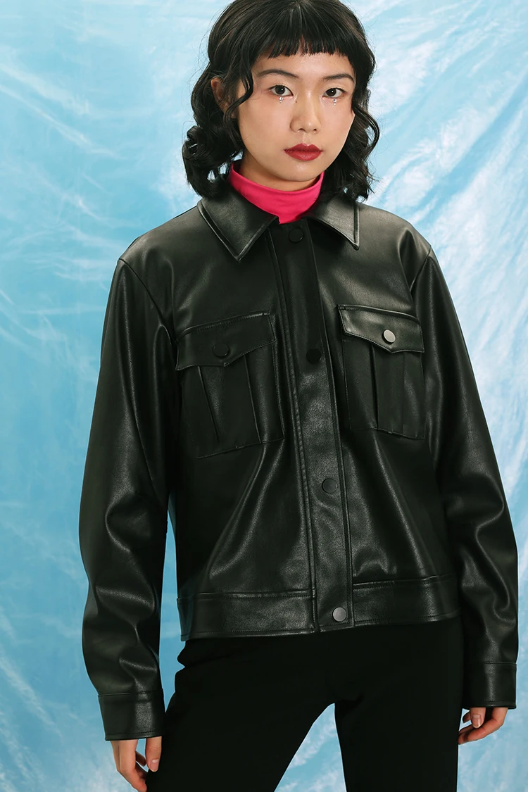 Осеннее черное мягкое короткое пальто из искусственной овчины, винтажная Женская свободная куртка из искусственной кожи на молнии
