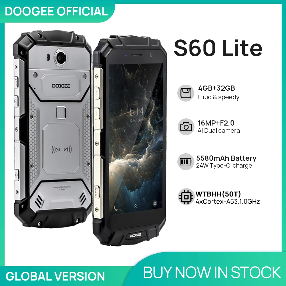 DOOGEE S60 Lite IP68 Wireless Charge Smartphone 5580mAh 12V2A Quick Charge 16.0MP 5.2'' FHD MTK6750T Octa Core 4GB RAM 32GB ROM cheap android cell phones