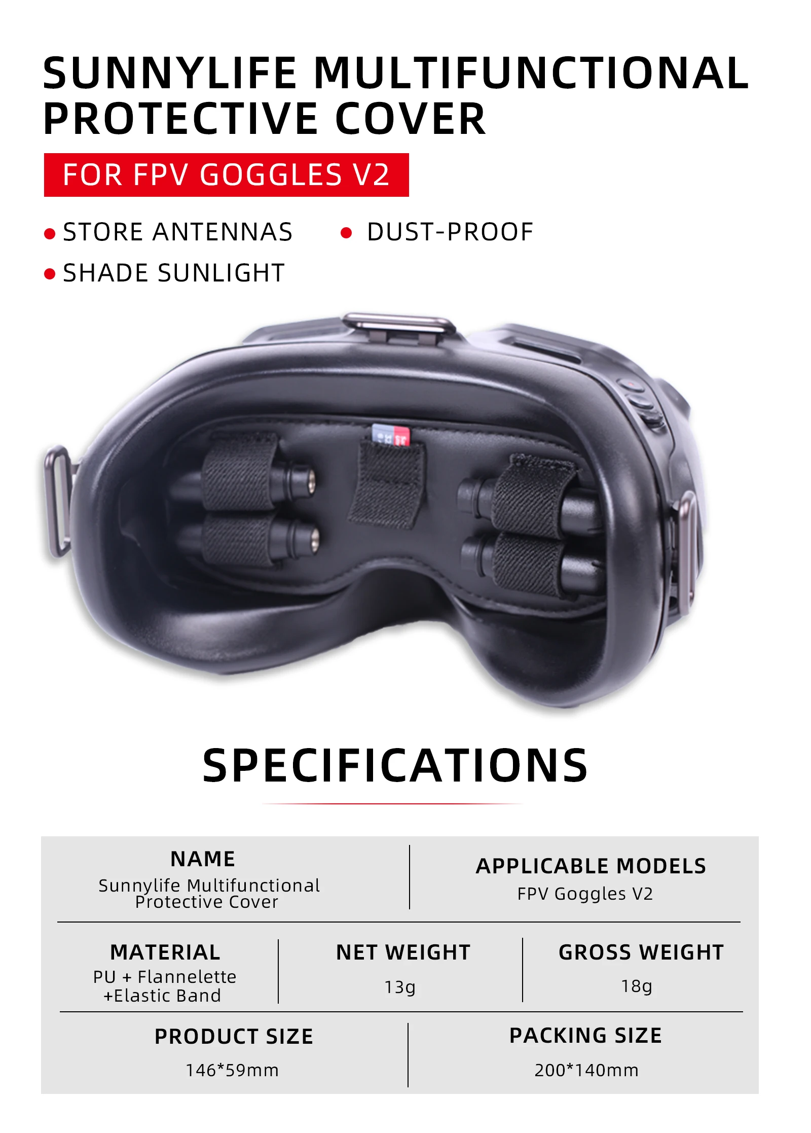 Description Picture 2 of itemProtective Cover for DJI FPV Goggles V2 Dustproof Sunshade Pad Antenna microSD Card Storage Holder for DJI FPV Combo Accessories