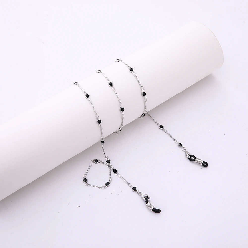 Silver-Black EUEAVAN 10 шт. противоскользящие черные солнцезащитные очки с бриллиантами шнурок-цепочка держатель шейный ремень веревка для женщин розовое золото серебристый шнурок для бейджа для очков - Цвет: Silver-Black
