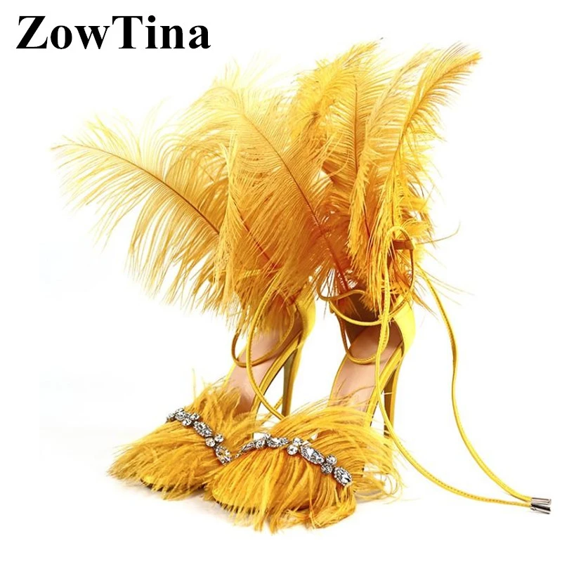 yellow feather heels