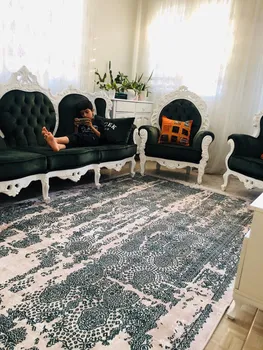 

Pamuklife Artificial Leather Based with the Non Slip Sole State Milano Green Modern Super Soft Carpet Washable Daily Fashion Style