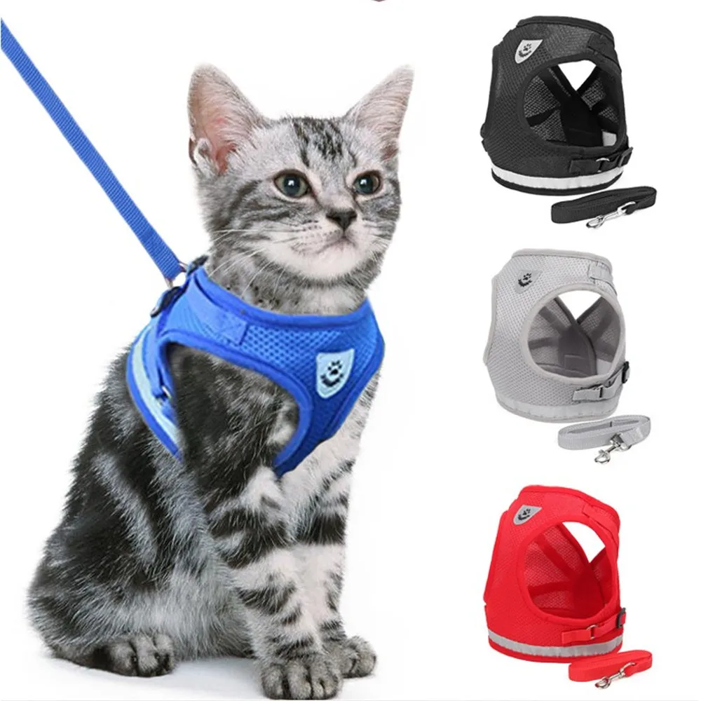 

Cat Dog Adjustable Harness Vest Walking Lead Leash For Puppy Dogs Collar Polyester Mesh Harness For Small Medium Dog Cat Pet