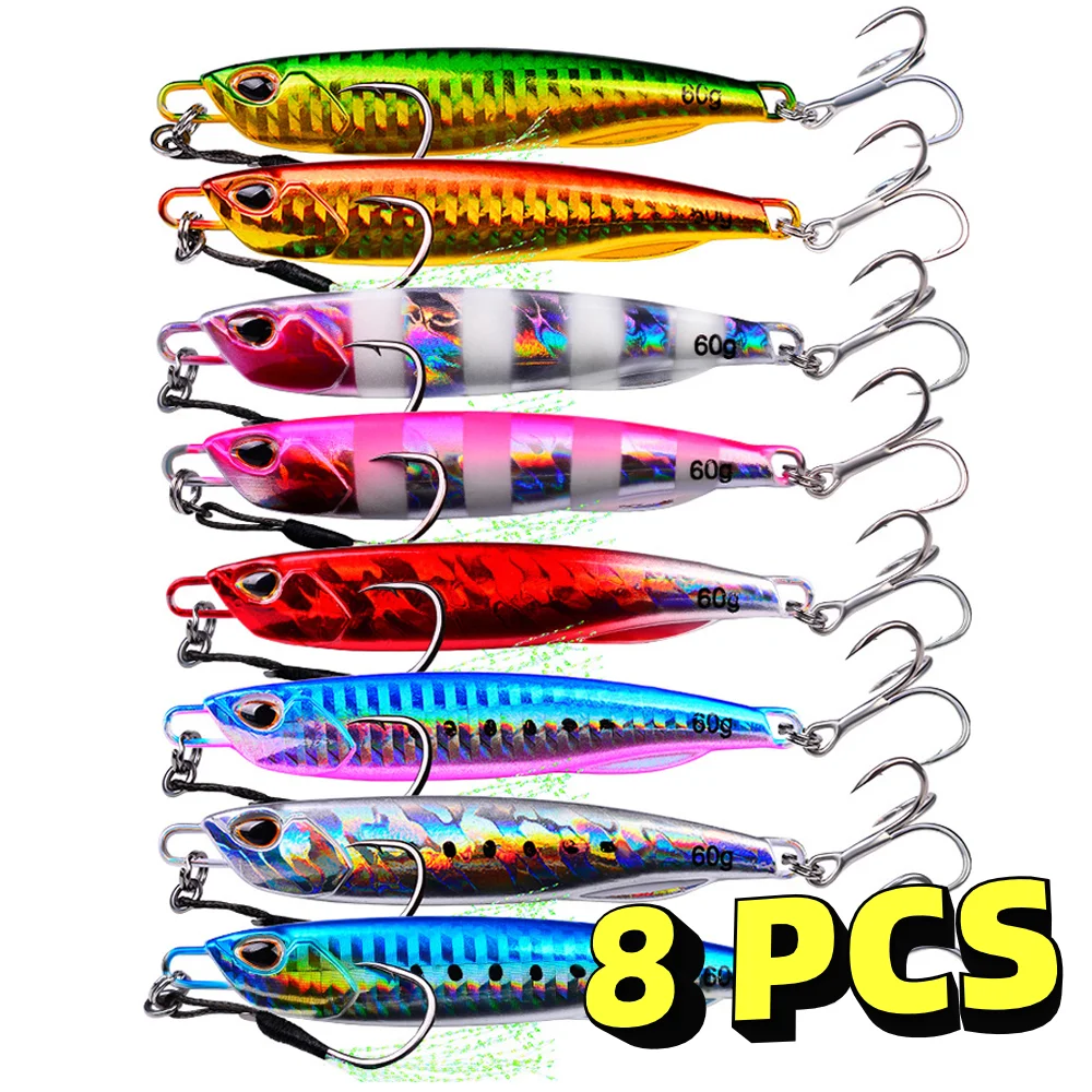 8 Pcs/lot Jigging Lure Fishing Lures Metal Spinner Spoon Fish Bait Jigs Japan Tackle Pesca Bass Tuna Trout Set | Спорт и развлечения